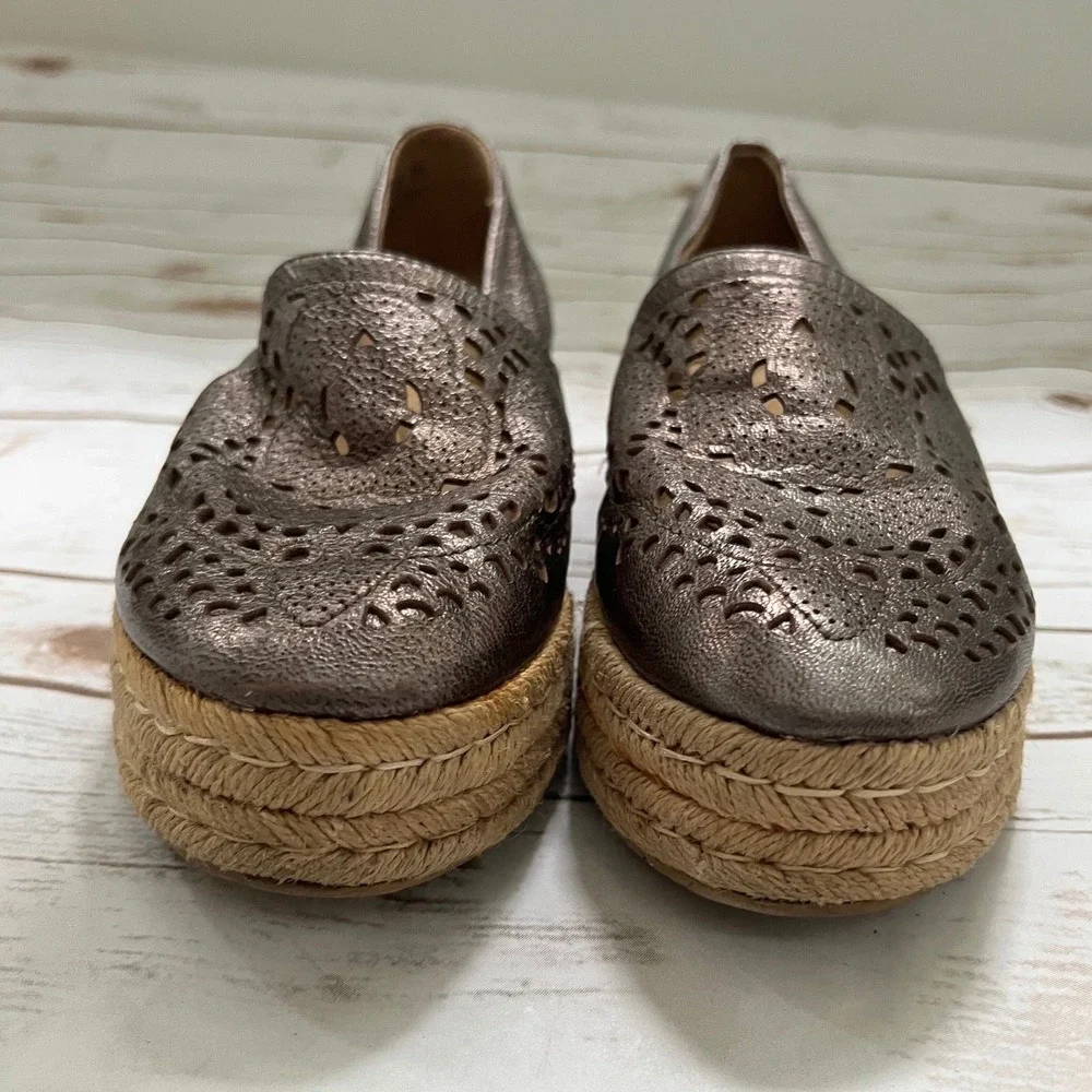 Naturalizer Espadrille Loafers Metallic Bronze Laser Cut Platform 8.5M